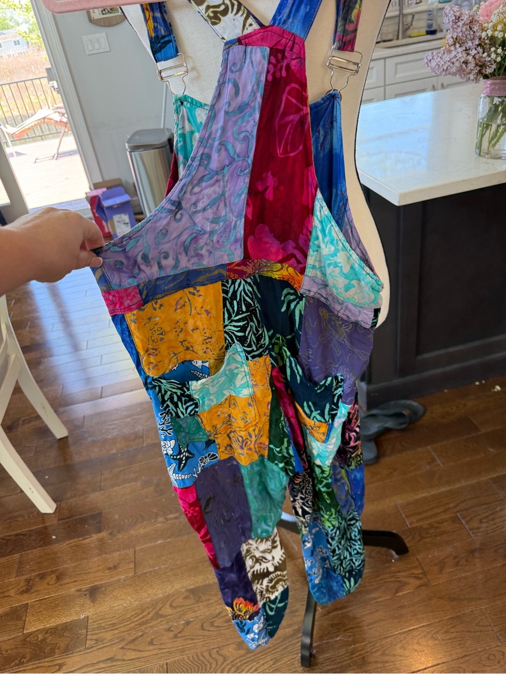 Colorful Patchwork Overalls size small - Picture 8 of 12